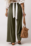 Blue Drawstring Elastic Waist Casual Wide Leg Pants