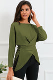 Lace-up Wrapped Split Hem Solid Long Sleeve Top