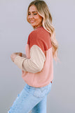 Black Color Block Long Sleeve Ribbed Loose Top