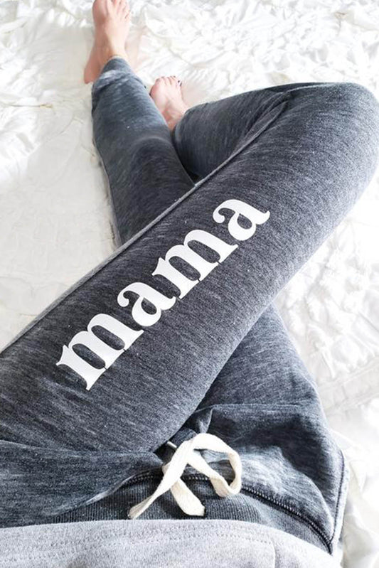 Pantalon de jogging taille haute avec cordon de serrage imprimé Mama Letter 