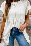 White Hollow Knit Splicing Keyhole Back Tunic Top