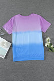 Crew Neck Tie-dye Colorblock Plus Size Tee