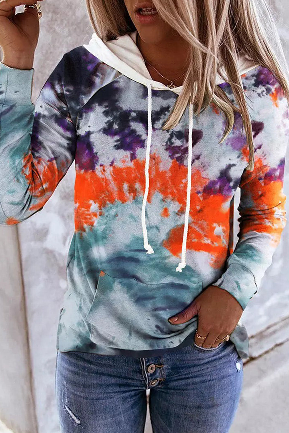 Tie Dye Drawstring Kangaroo Pocket Hoodie