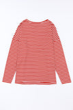 Striped Drop Shoulder Exposed Seam Long Sleeve Top