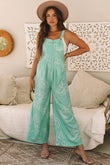 Moonlight Jade Printed Bib Wide Leg Overalls