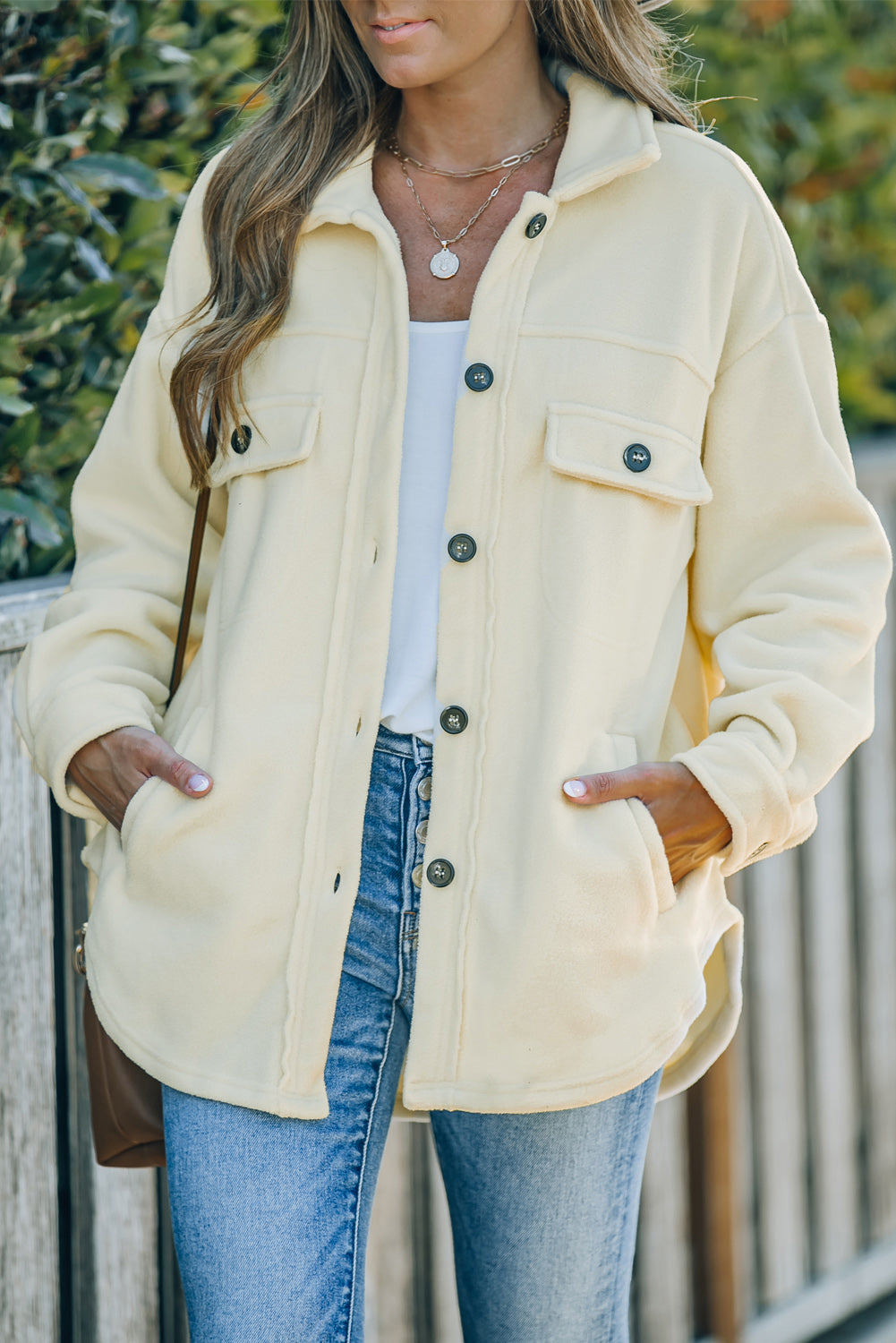 Beige Turn Down Collar Buttoned Shirt Jacket