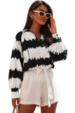 Striped Turn Down Collar Balloon Sleeve Blouse