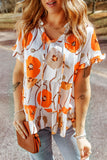 Blouse babydoll orange à imprimé floral et col volanté 