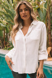 White Solid Color Textured Long Sleeve Shirt