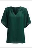 Split Neck Pleated Loose Top