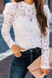 Floral Lace Mock Neck Puff Long Sleeve Top