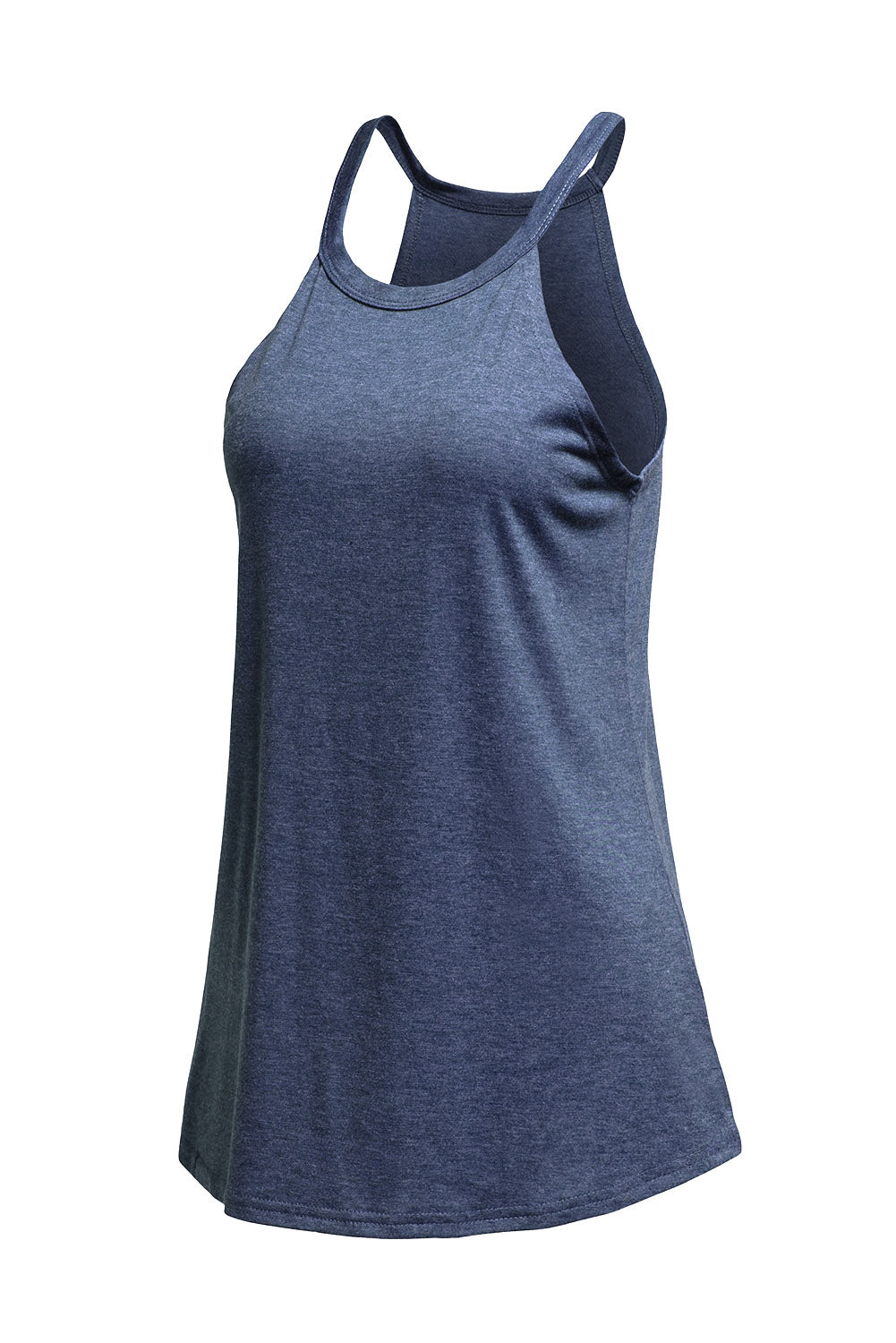 Green Solid Color Crew Neck Tank Top