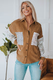 Leopard Patchwork Corduroy Buttoned Shirt Jacket