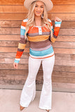 Multicolor Knit Button Notched Neck Top