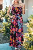 Abstract Floral Pattern Flutter Sleeve Tiered Maxi Dress