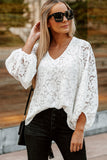 Floral Lace Crochet Loose Fit V Neck Top