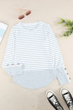 Striped Lace Buttons Splicing Long Sleeve Top