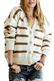 Striped Knit V Neck Sweater Cardigan