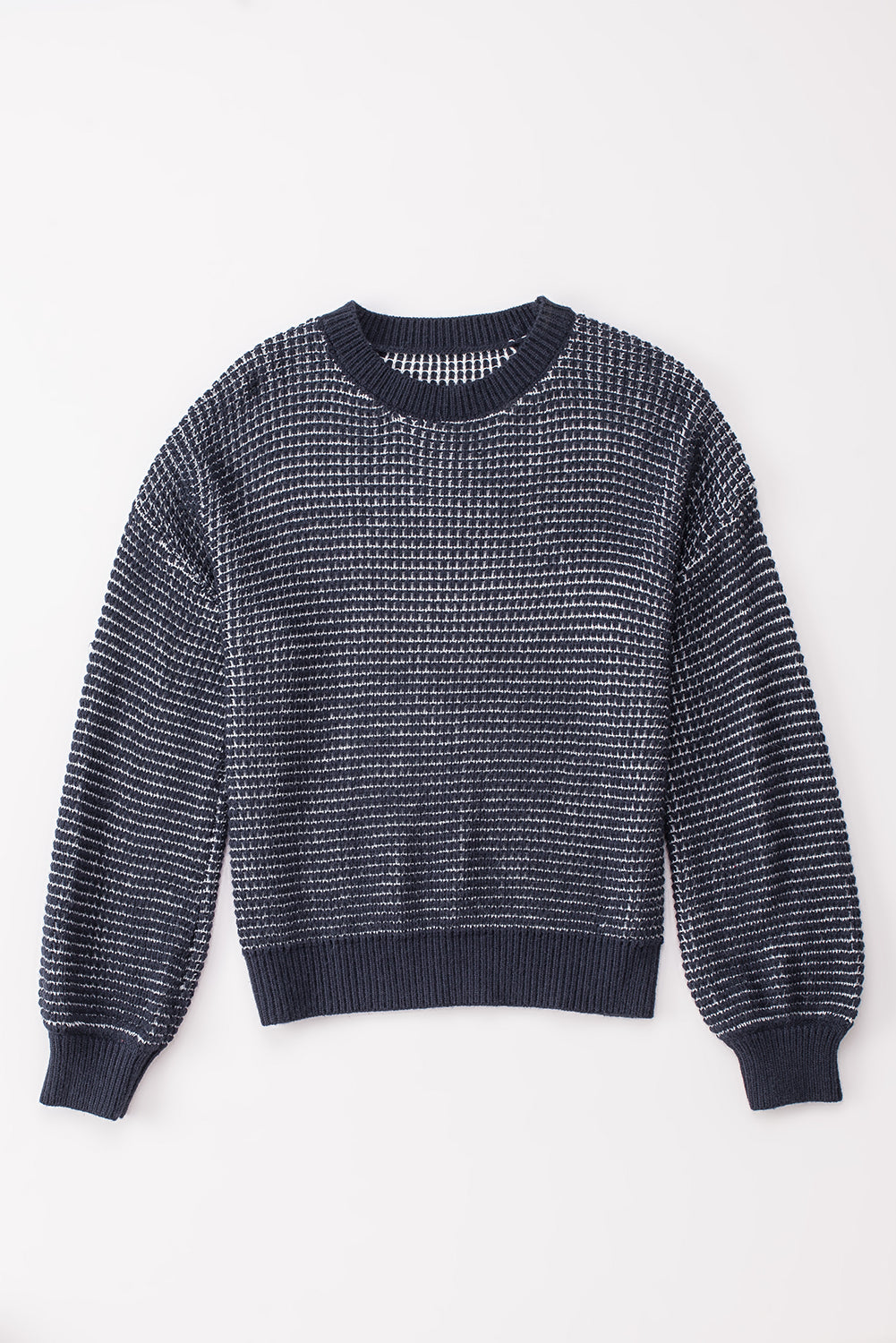 Pull bleu chiné en tricot à épaules tombantes et manches bouffantes