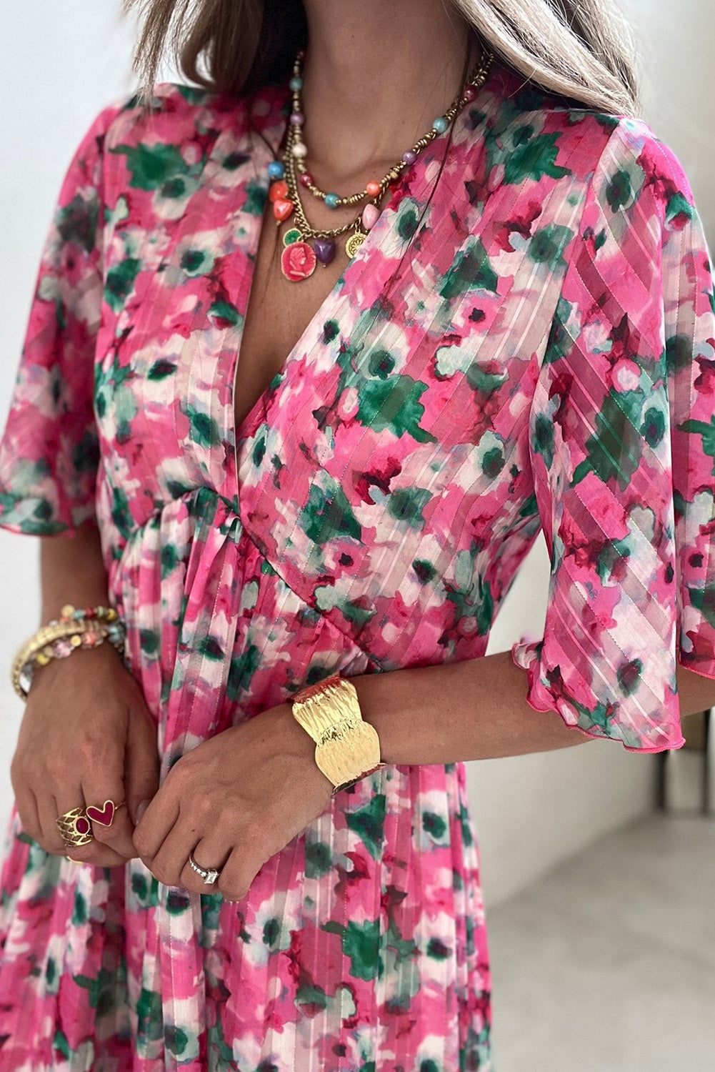 Wide Sleeves Floral Print Maxi Dress