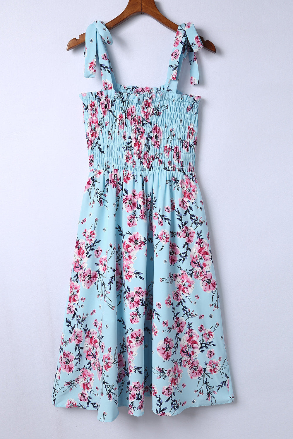 Apricot Tie Straps Smocked Floral Dress