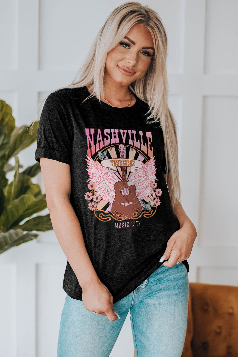 NASHVILLE Music City Graphic Print Short Sleeve Top