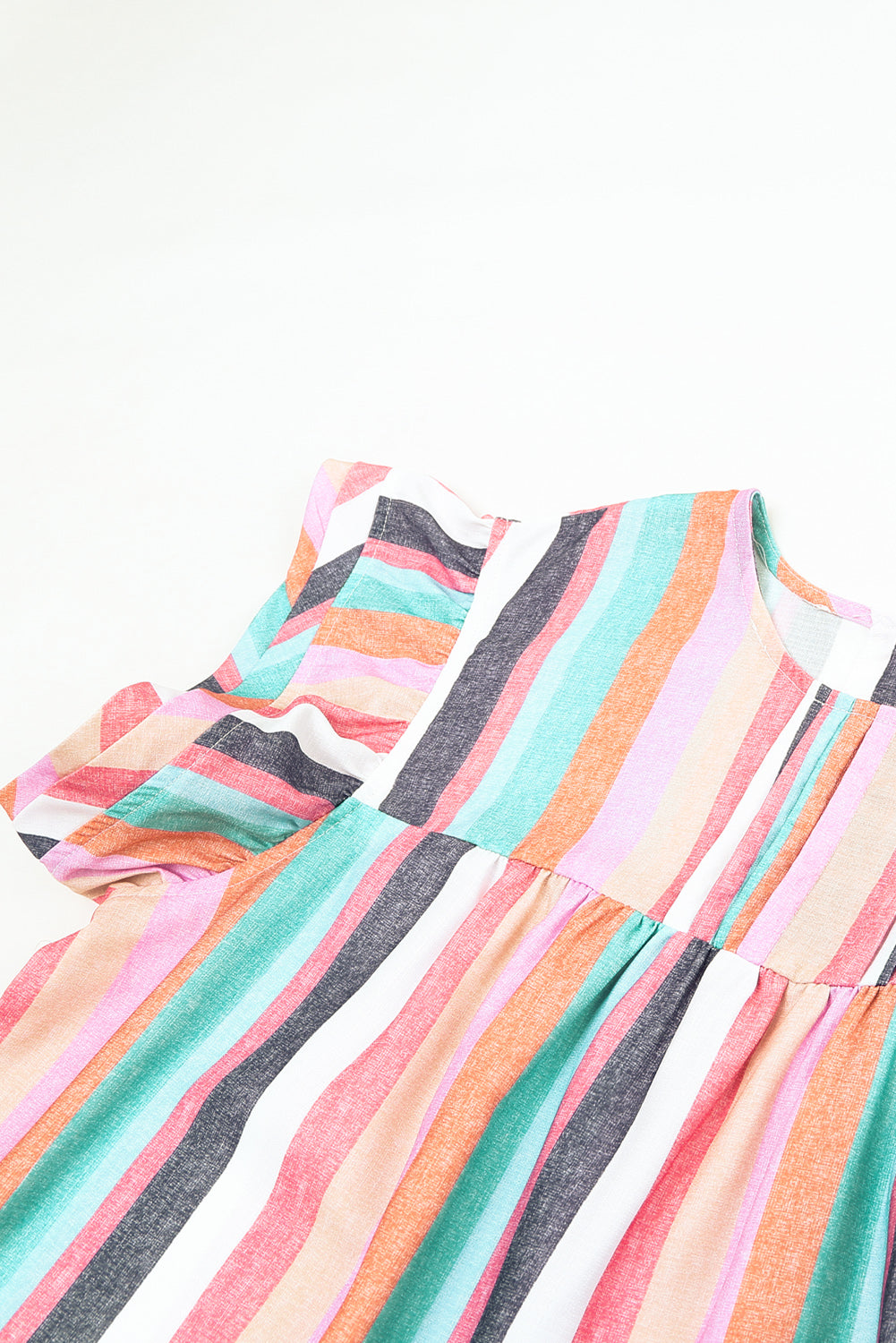 Striped Tiered Ruffle Cap Sleeve Top