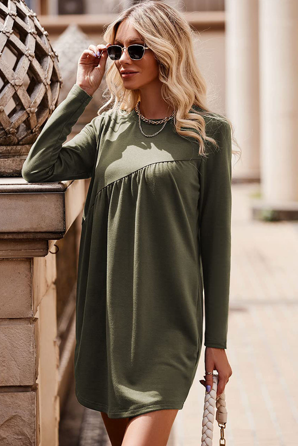 Irregular Seam Detail Long Sleeve T-shirt Dress