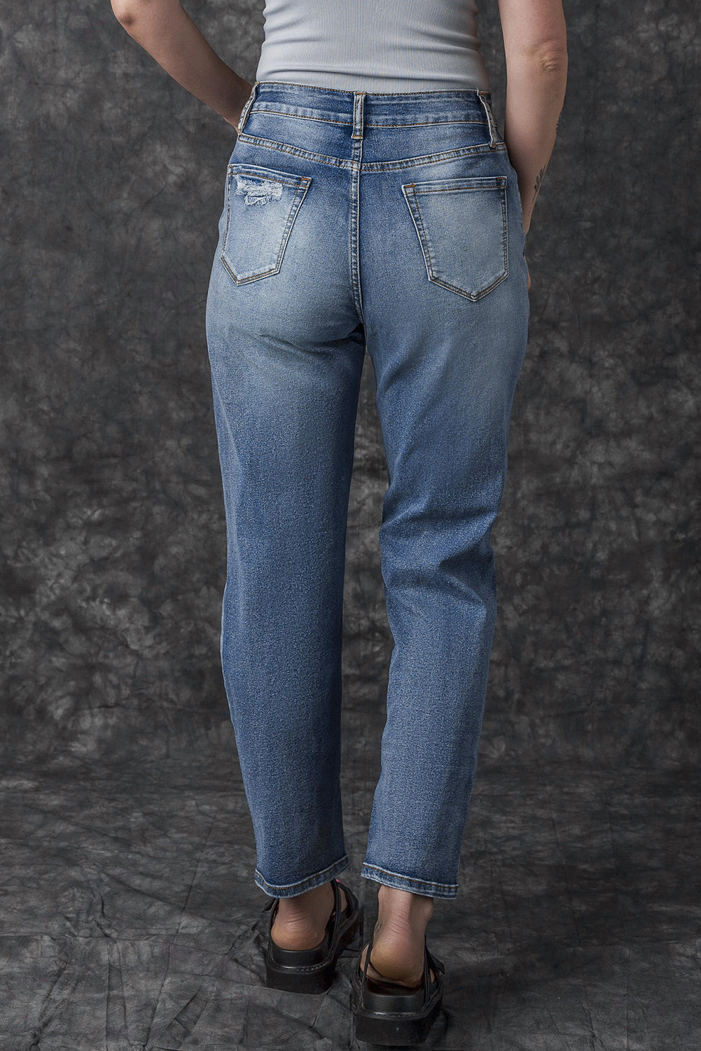 Sky Blue Open Knee Cutout Straight Leg Jeans