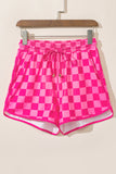 Rose Checkered Drawstring Elastic Waist Casual Shorts