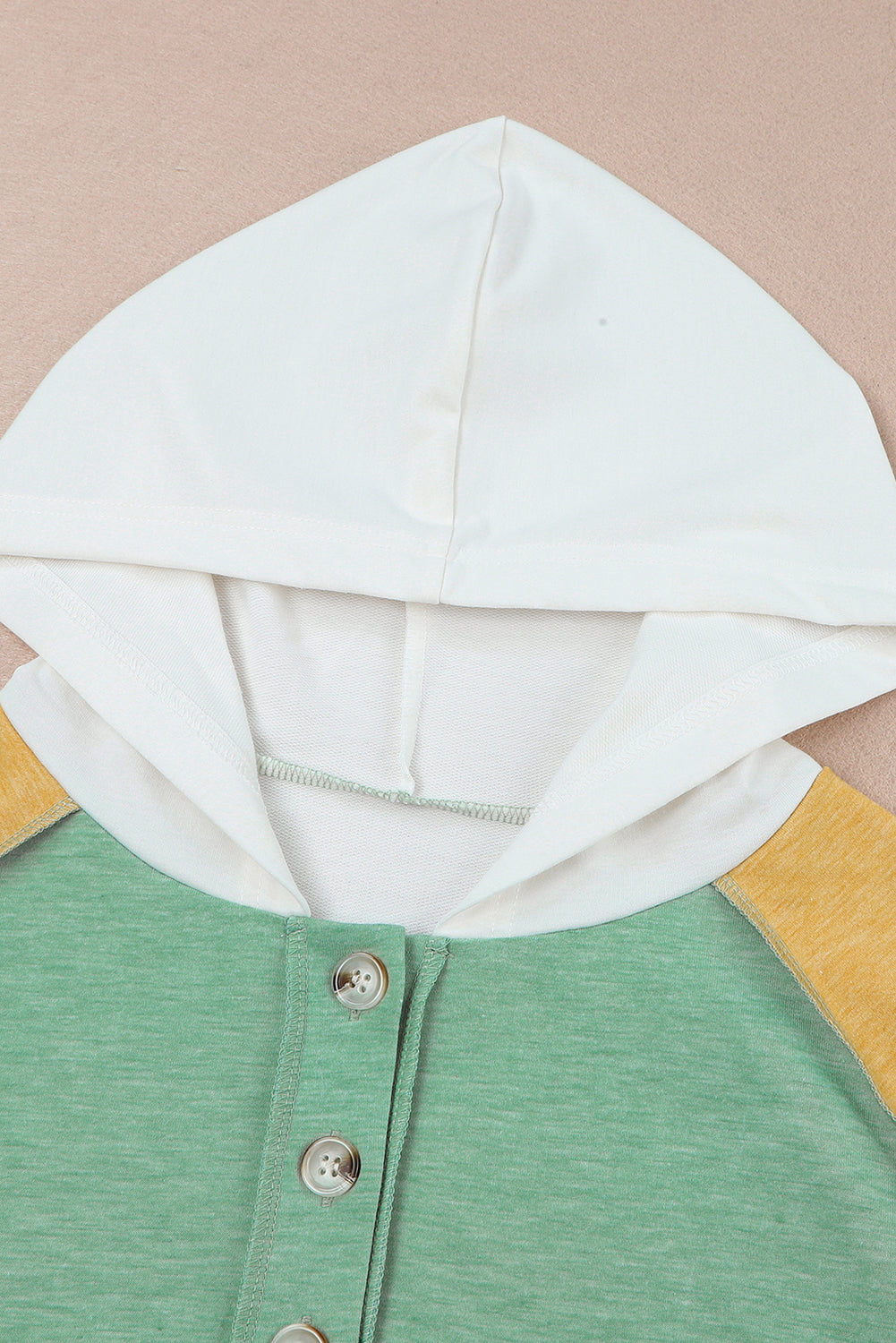 Colorblock Button Accent Pullover Hoodie