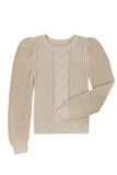 Cable Ribbed Knit Mix Pattern Puff Sleeve Sweater