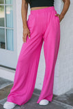 Elastic Waist Pocketed Wide Leg Pants