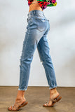 Pantalon en jean boyfriend bleu clair effet vieilli