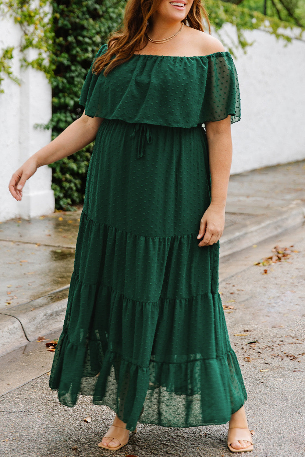 Swiss Dot Plus Size Ruffle Tiered Maxi Dress