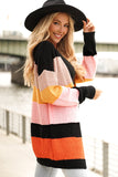 Waffle Knit Color Block Open Front Cardigan