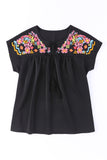 Geometric Floret Embroidered Short Sleeve Blouse