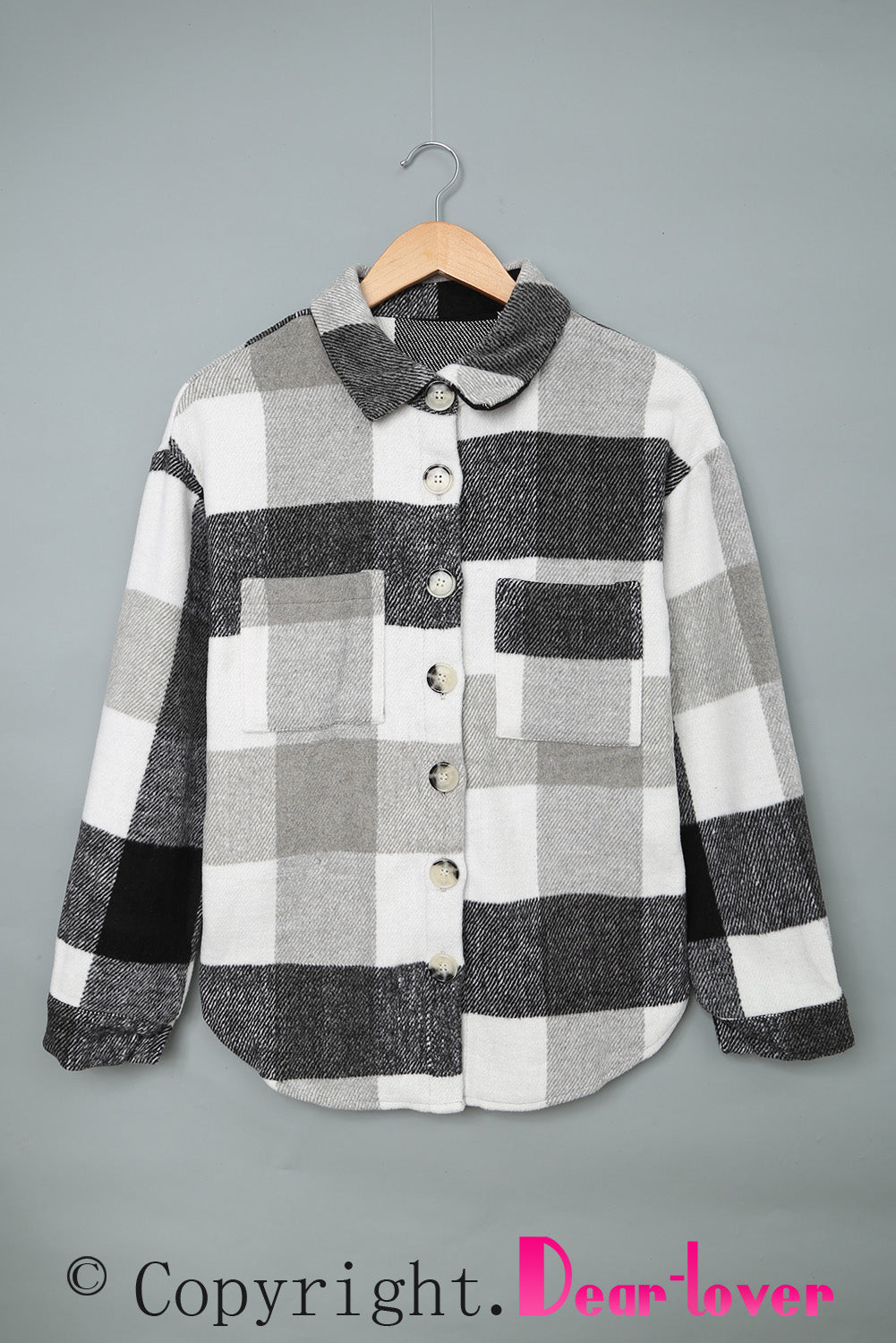 Plaid Color Block Buttoned Long Sleeve Jacket with Pocket