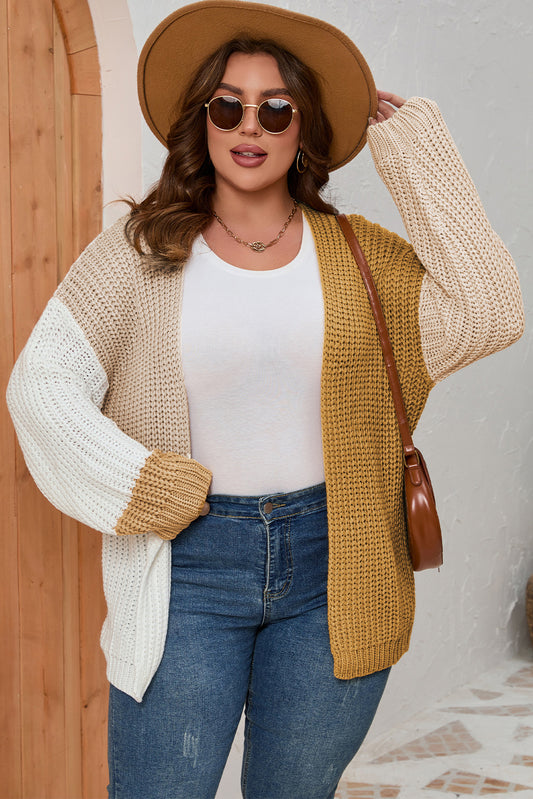 Color Block Knitted Open Front Plus Size Cardigan