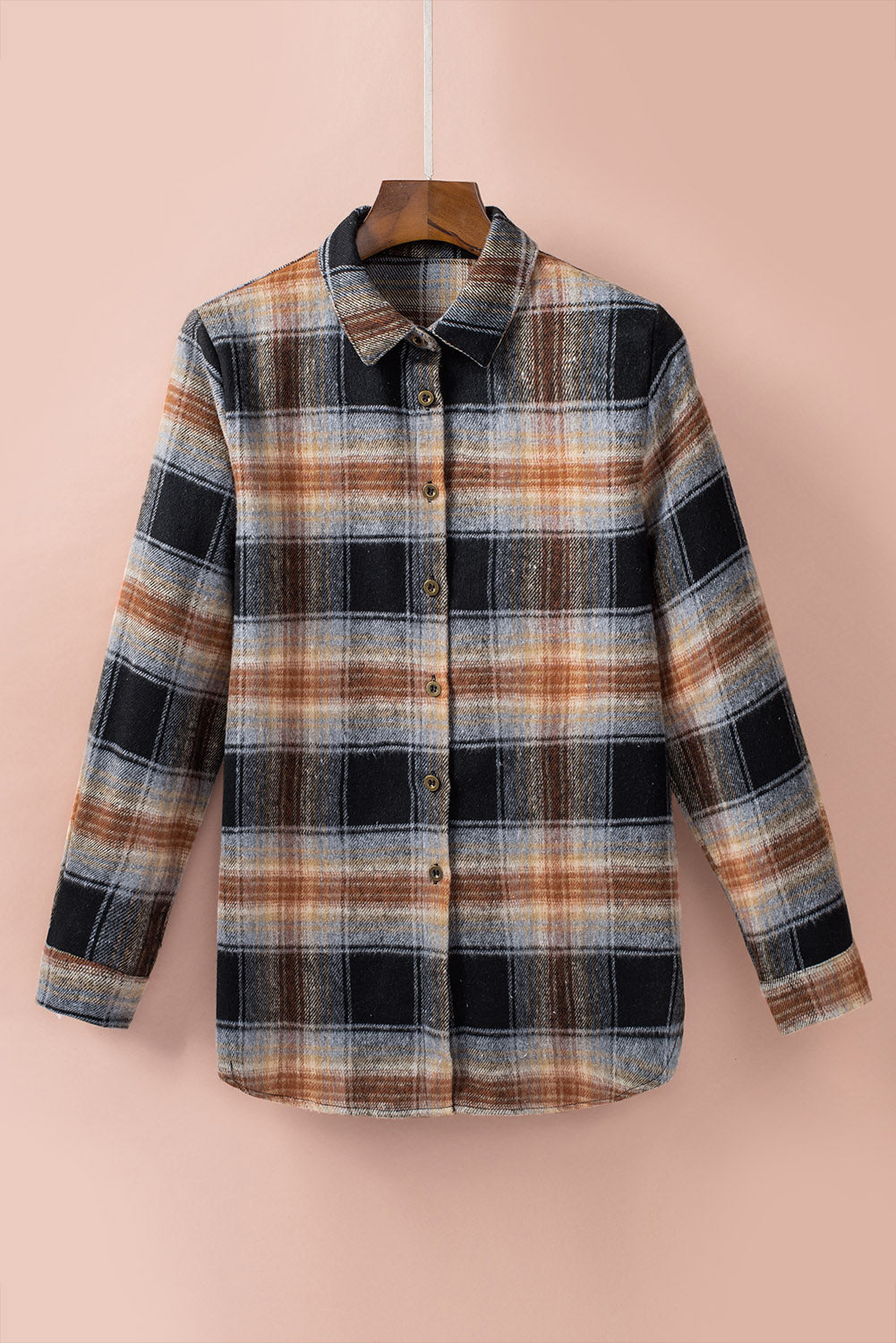 Oversize Rounded Hem Plaid Shacket with Slits