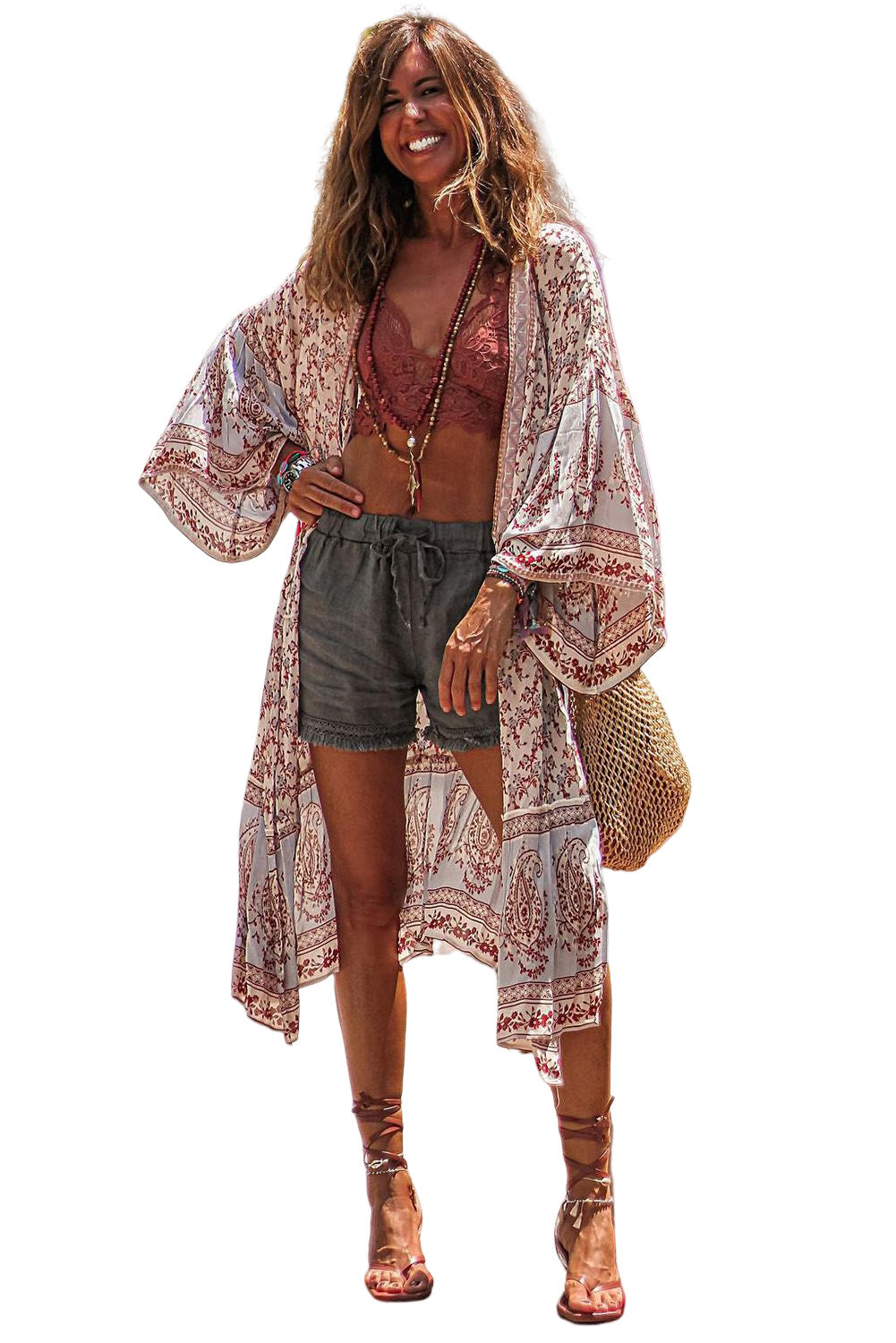 Boho Print Billowy Longline Kimono