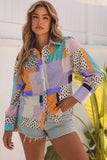 Mixed Print Button Front Cuffed Sleeve Shirt