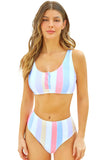 Snap Buttons Striped Print Two-piece Bikini