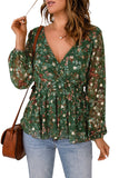 Floral Print Wrap V Neck Peplum Top