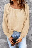 Square Neck Puff Sleeve Waffle Knit Top