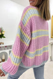 Contrast Striped Open Front Cable Cardigan