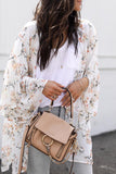 Floral Print Ruffled Long Sleeves Kimono