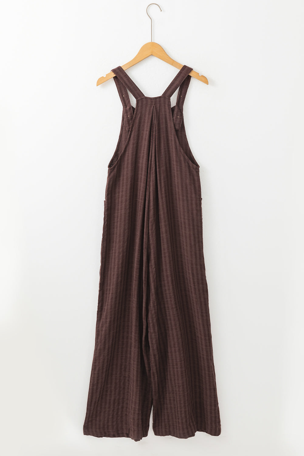 Brown Striped Pleated Wide Leg Pocketed Jumpsuit