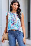 Floral Print Tank Top with Ruffles