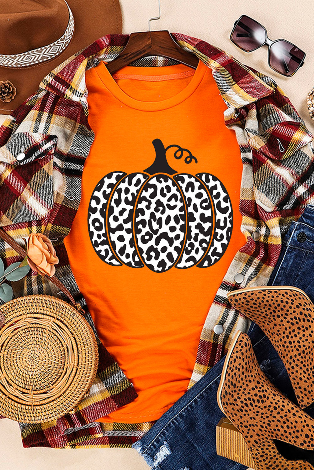 Leopard Pumpkin Graphic Daily Fashion Tee